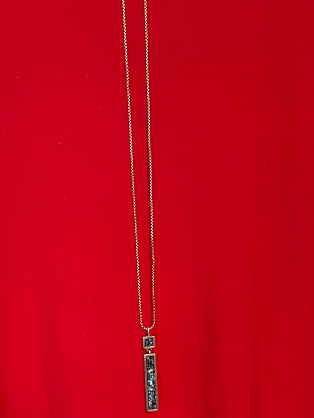 Brighton Silver Blue Crystal Vertical Bar Pendant Necklace - Picture 3 of 3